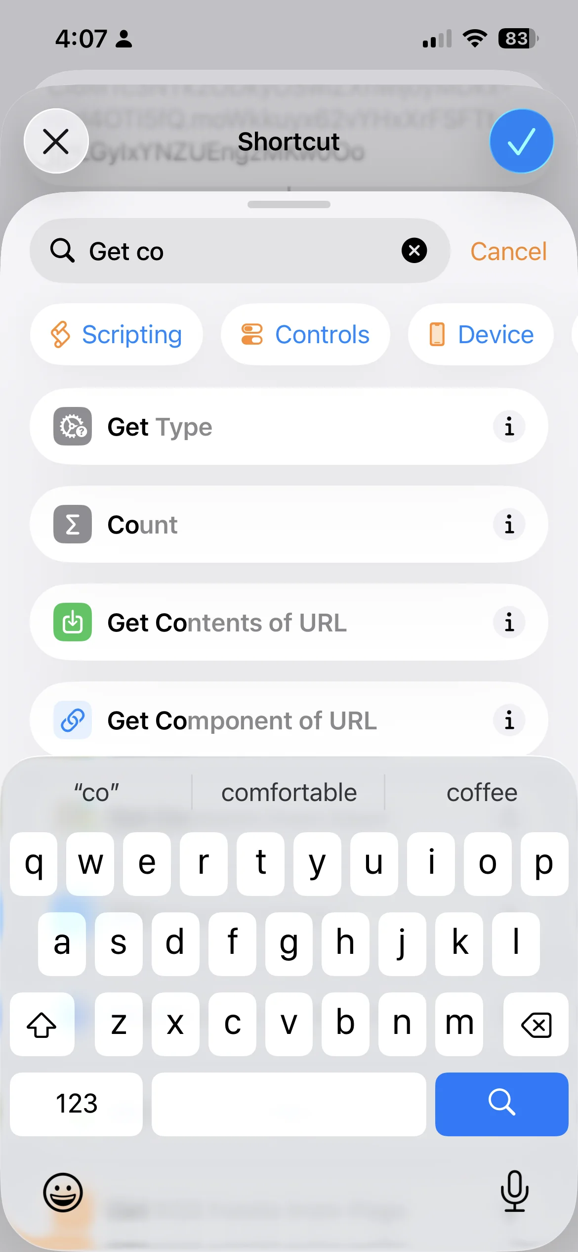 Get Contents of URL action configured with the HomePod temperature entity URL, POST method, Authorization header set to BearerToken variable, and JSON request body with attributes and state fields